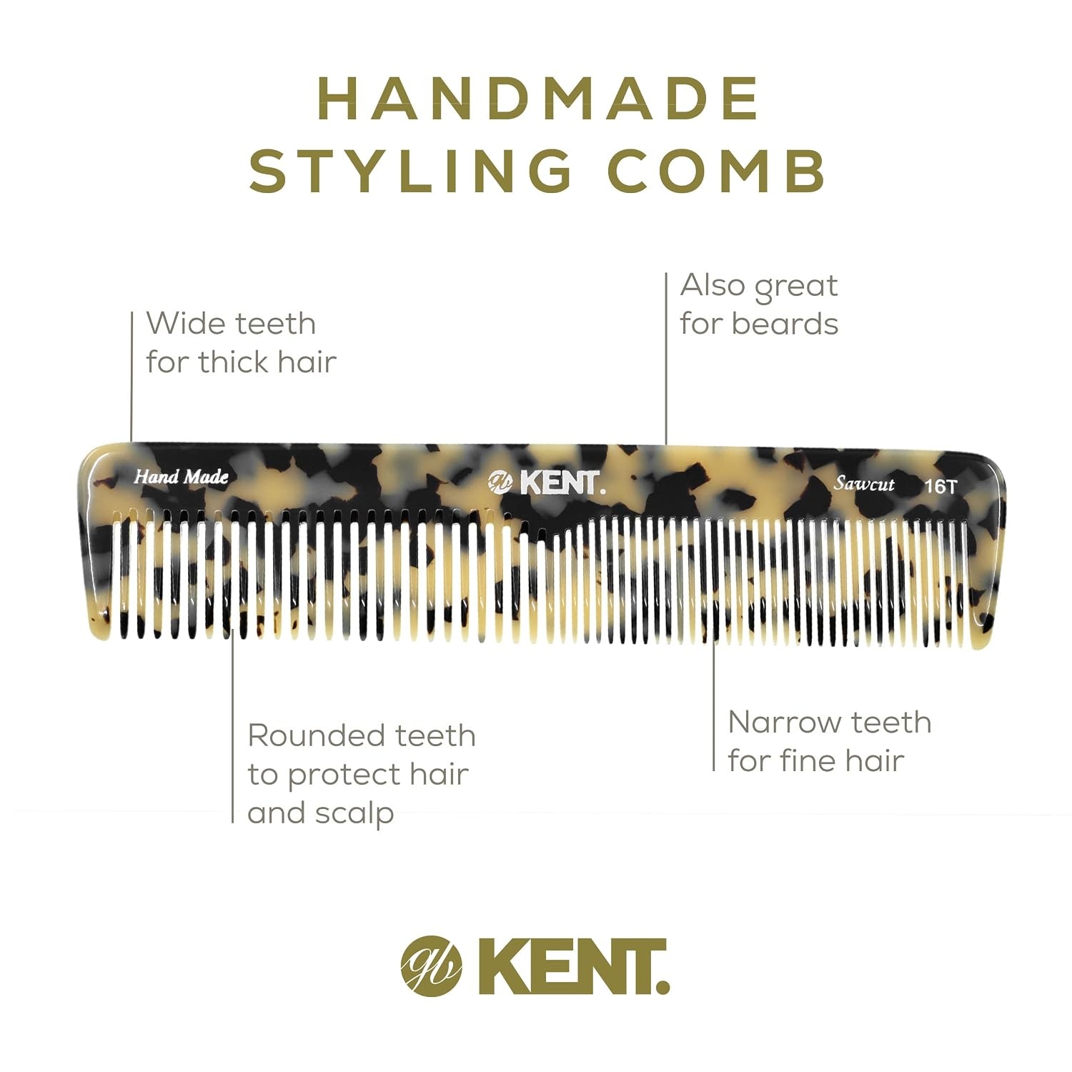 image:imageKent 16T TW Fine and Wide Tooth for Daily GroomingHandmade Styling Comb for All Hair TypesWet or Dry Hair Detangling Comb for Men and WomenSaw Cut Hand PolishedMade in EnglandWhite Tokyo