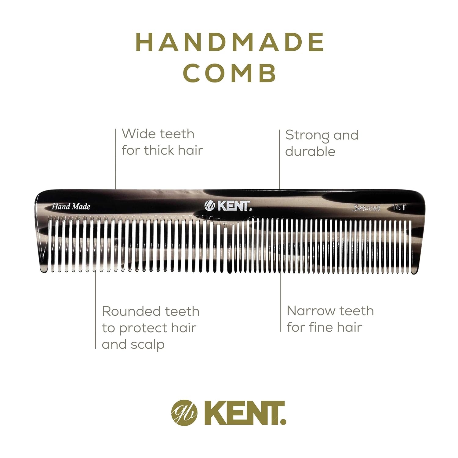 image:imageKent 16T G Black Graphite Fine and Wide Tooth for Daily GroomingHandmade Styling Comb for All Hair TypesWet or Dry Hair Detangling Comb for Men and WomenSaw Cut Hand PolishedMade in EnglandGraphite