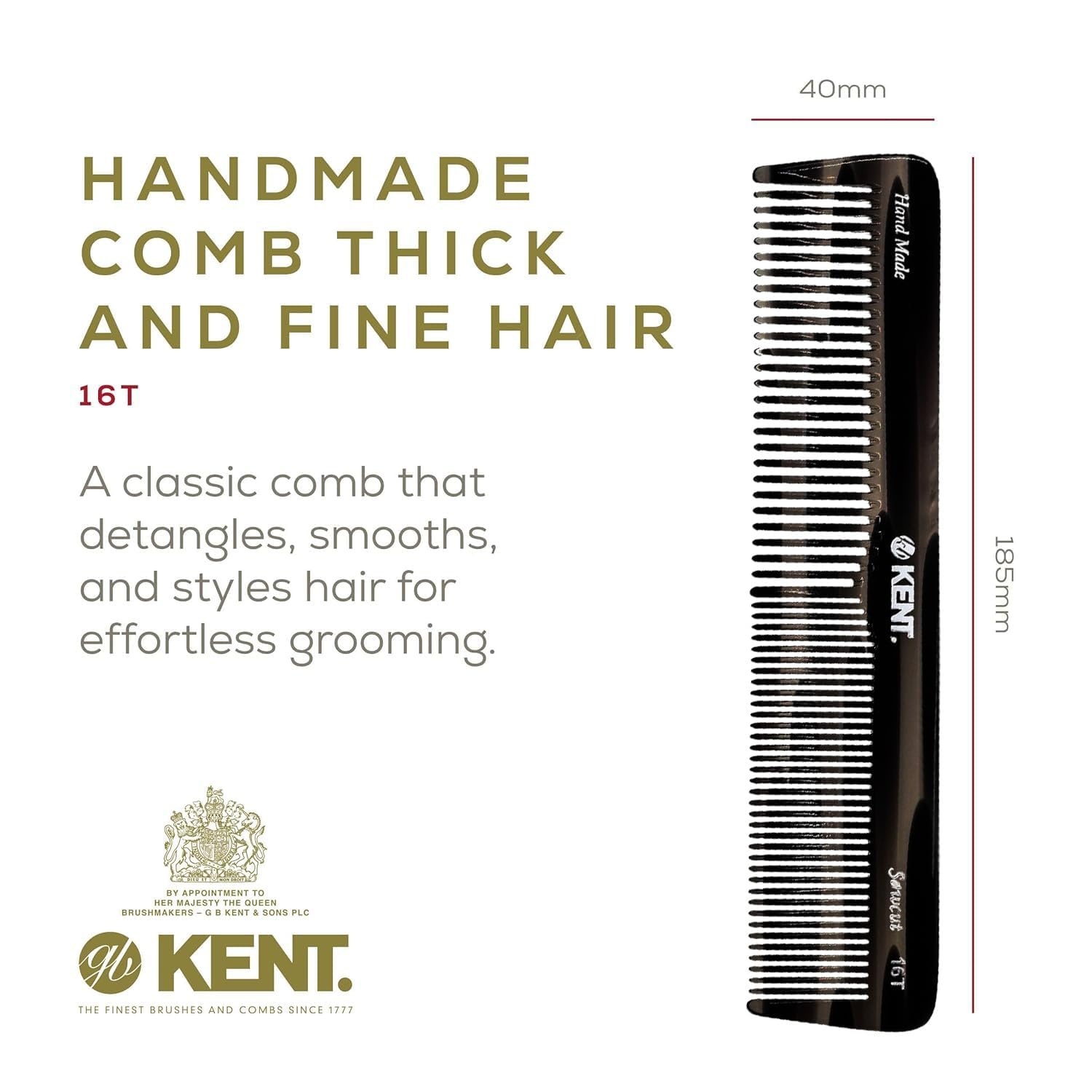 image:imageKent 16T G Black Graphite Fine and Wide Tooth for Daily GroomingHandmade Styling Comb for All Hair TypesWet or Dry Hair Detangling Comb for Men and WomenSaw Cut Hand PolishedMade in EnglandCombo