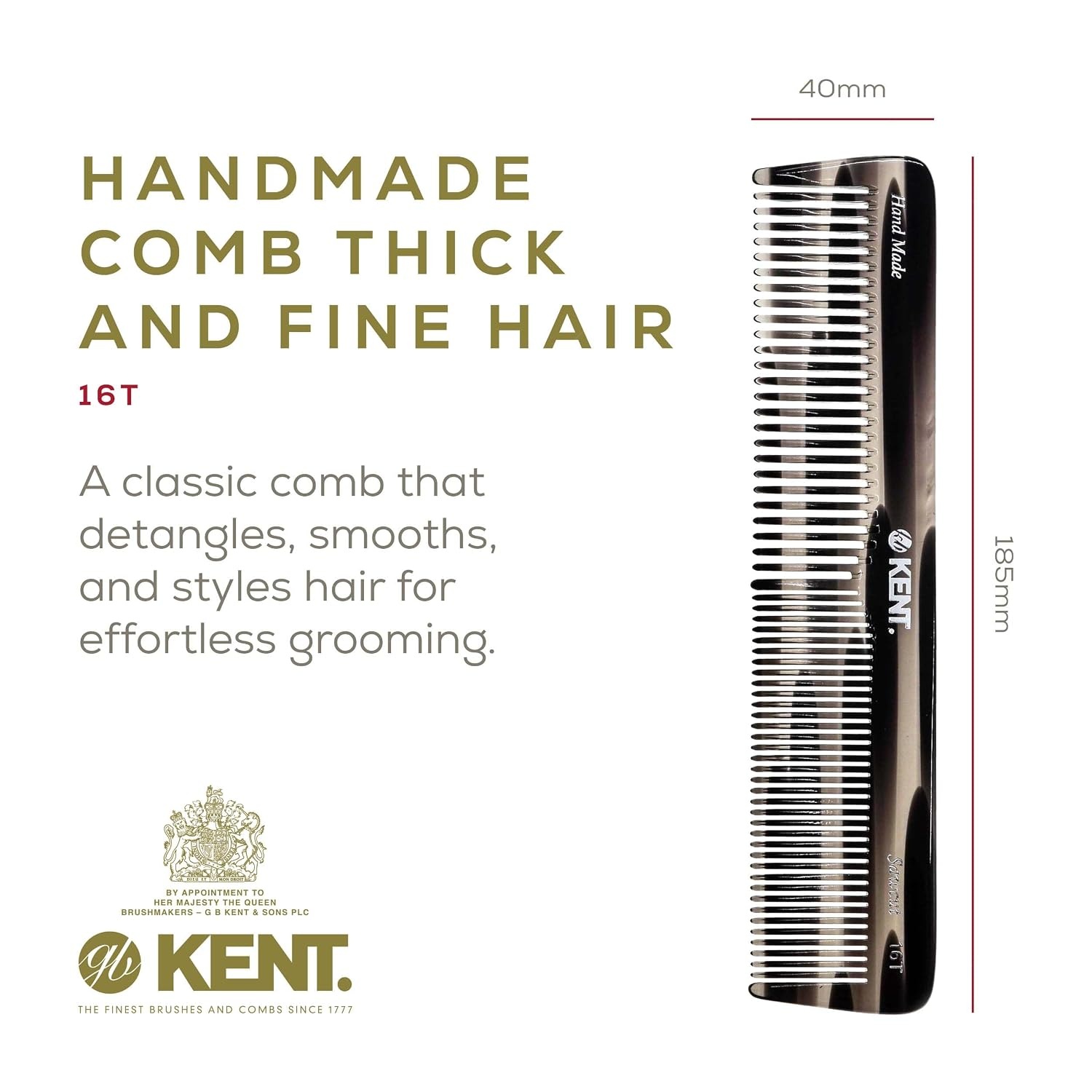 image:imageKent 16T G Black Graphite Fine and Wide Tooth for Daily GroomingHandmade Styling Comb for All Hair TypesWet or Dry Hair Detangling Comb for Men and WomenSaw Cut Hand PolishedMade in EnglandGraphite