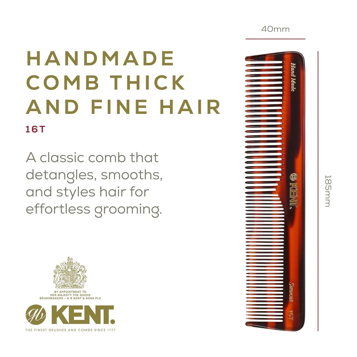 image:imageKent 16T G Black Graphite Fine and Wide Tooth for Daily GroomingHandmade Styling Comb for All Hair TypesWet or Dry Hair Detangling Comb for Men and WomenSaw Cut Hand PolishedMade in EnglandCombo