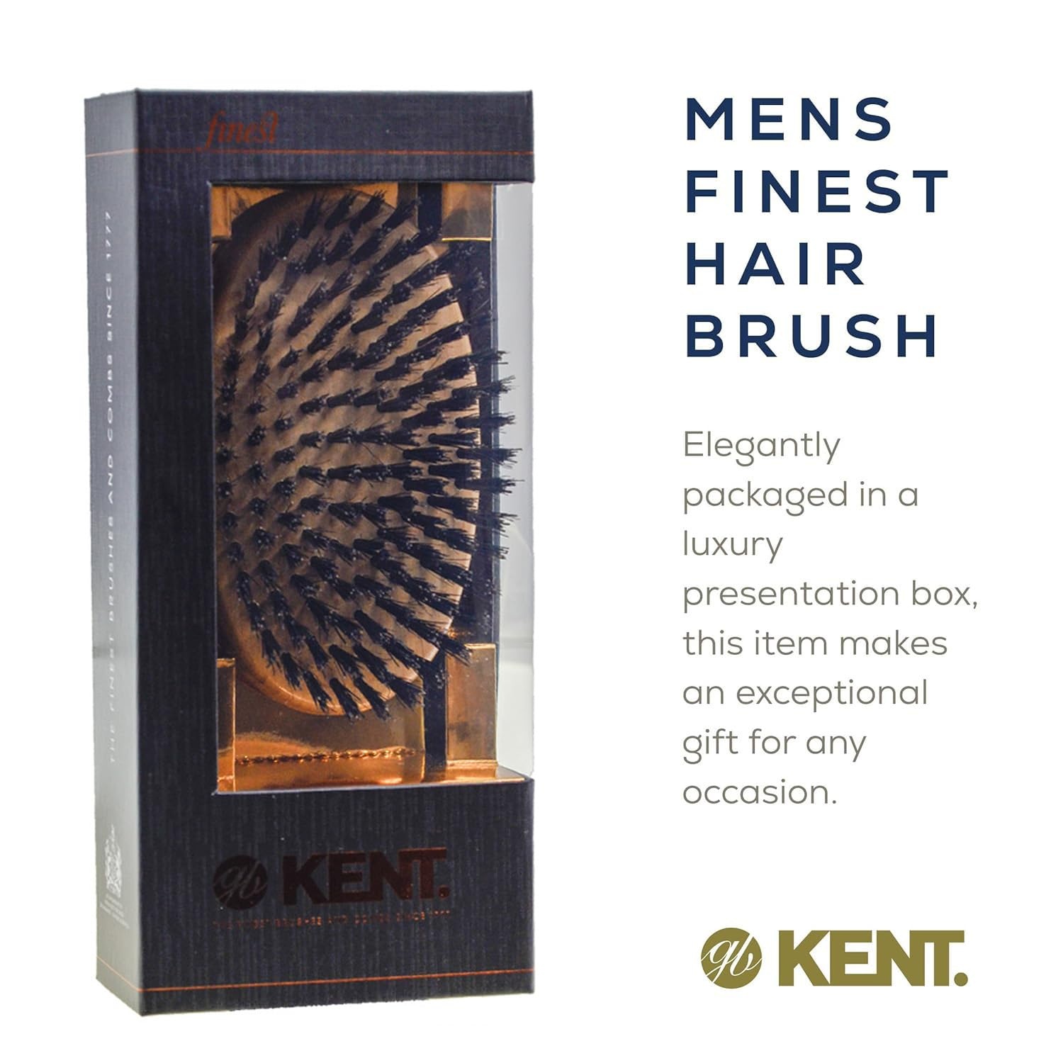 image:imageKent MG2 Boar Bristle Hair Brush for Men Military Brush with Natural Boar Bristles for Mens Grooming for All Hair Types 360 Wave Brush Travel side for beard and mustacheMG2