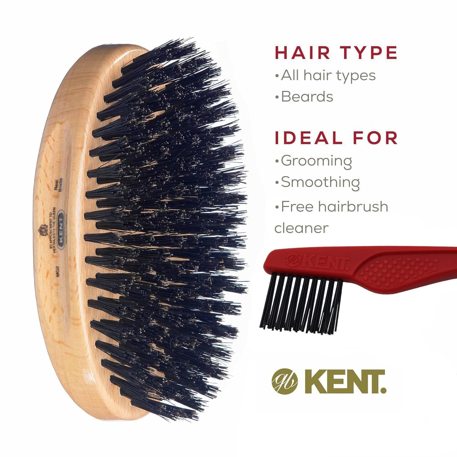 image:imageKent MG2 Boar Bristle Hair Brush for Men Military Brush with Natural Boar Bristles for Mens Grooming for All Hair Types 360 Wave Brush Travel side for beard and mustacheMG2